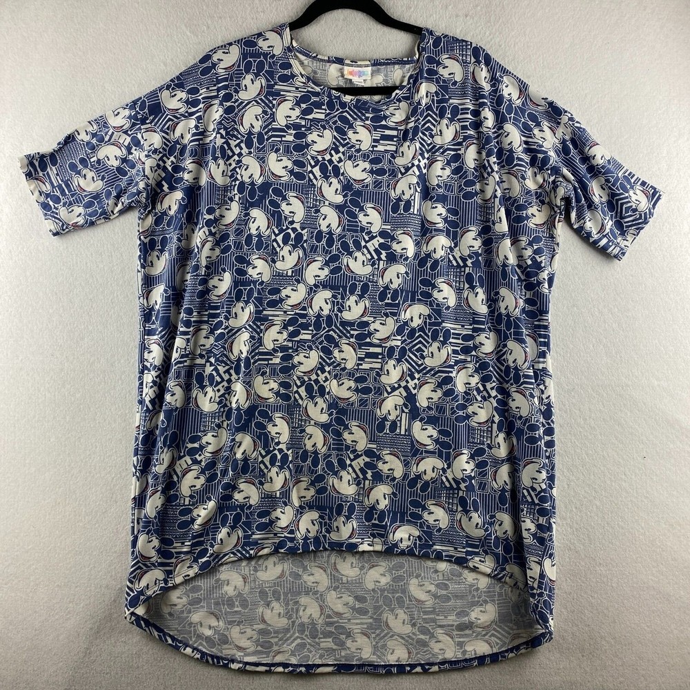 LulaRoe Mickey Mouse Blouse Womens L Large Multicolor High Low Short Sleeve